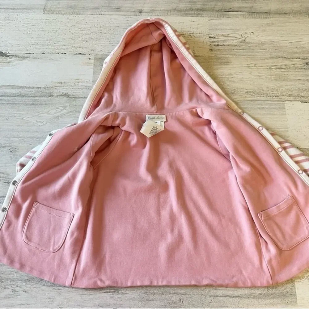 Ralph Lauren Baby Girl 24M‎ Reversible Cotton Snap Closure Hooded Jacket Pink